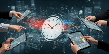Low-Code/No-Code Platforms: Accelerating App Development by 50% in 2025 Futuristic interface showing accelerated app development with low-code no-code tools.