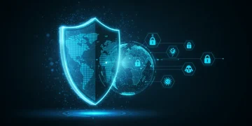 Cybersecurity Fortification: AI Preventing 30% More Breaches by 2025 AI-powered digital shield protecting global networks from cyber threats.