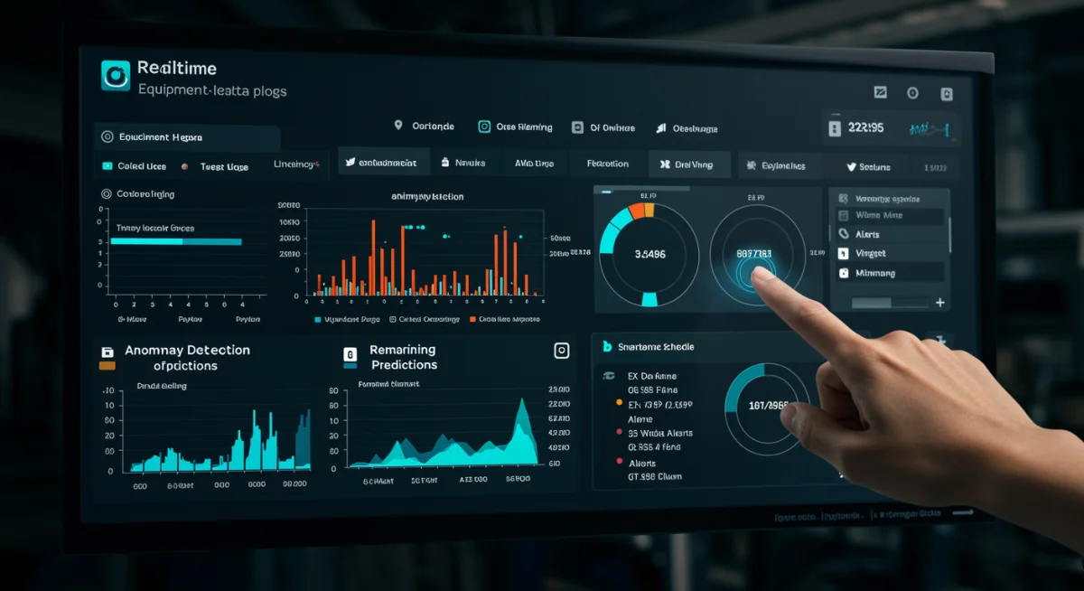 AI predictive maintenance dashboard showing real-time equipment data and alerts