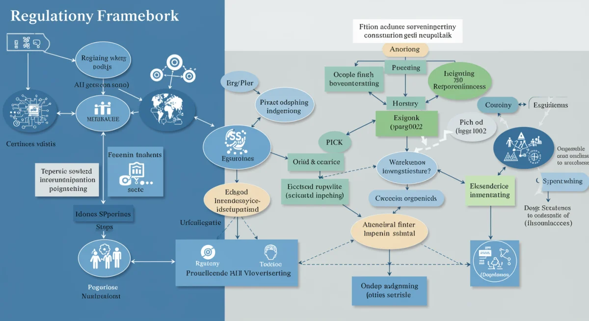 Flowchart illustrating complex AI regulatory framework and compliance pathways.
