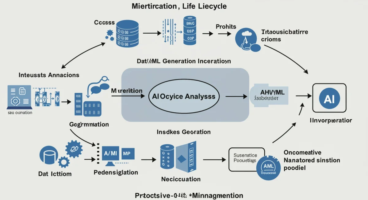 AIOps lifecycle diagram showing data collection, analysis, and automated responses.