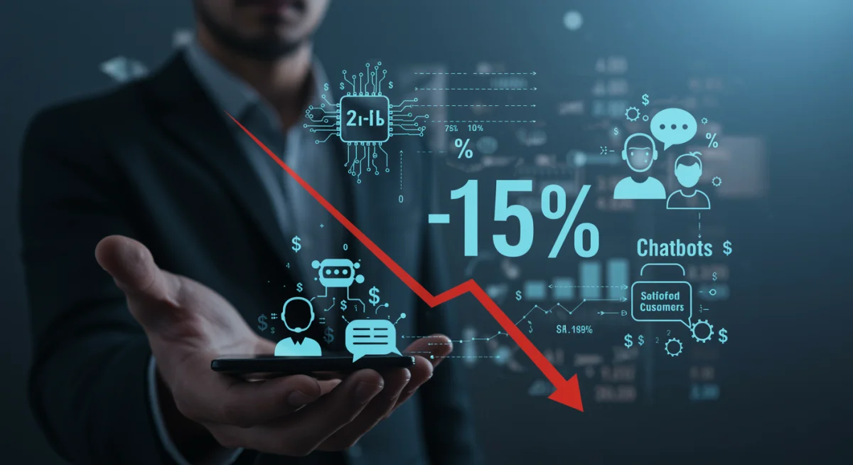 Graphic depicting 15% reduction in customer support costs with AI