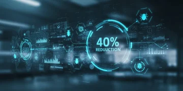 Futuristic software quality assurance dashboard with advanced testing tools and bug reduction metrics.