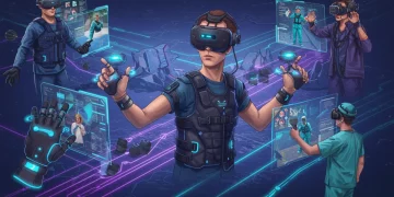 Haptic Technology: 5 US Innovations for Gaming & Training by 2025 Futuristic haptic technology devices enhancing immersive gaming and training experiences