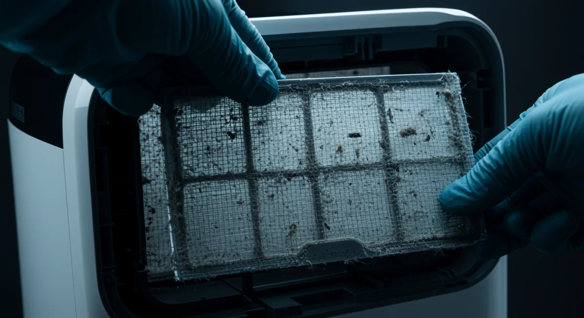 Close-up of a HEPA filter replacement in a personal air purifier, showcasing advanced filtration technology.