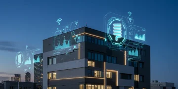 Smart commercial building with AI energy optimization overlays