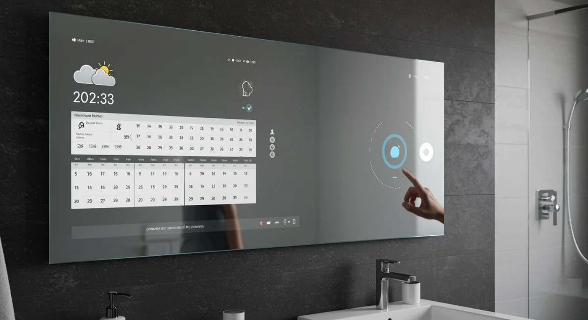 Smart mirror with integrated voice assistant displaying daily information