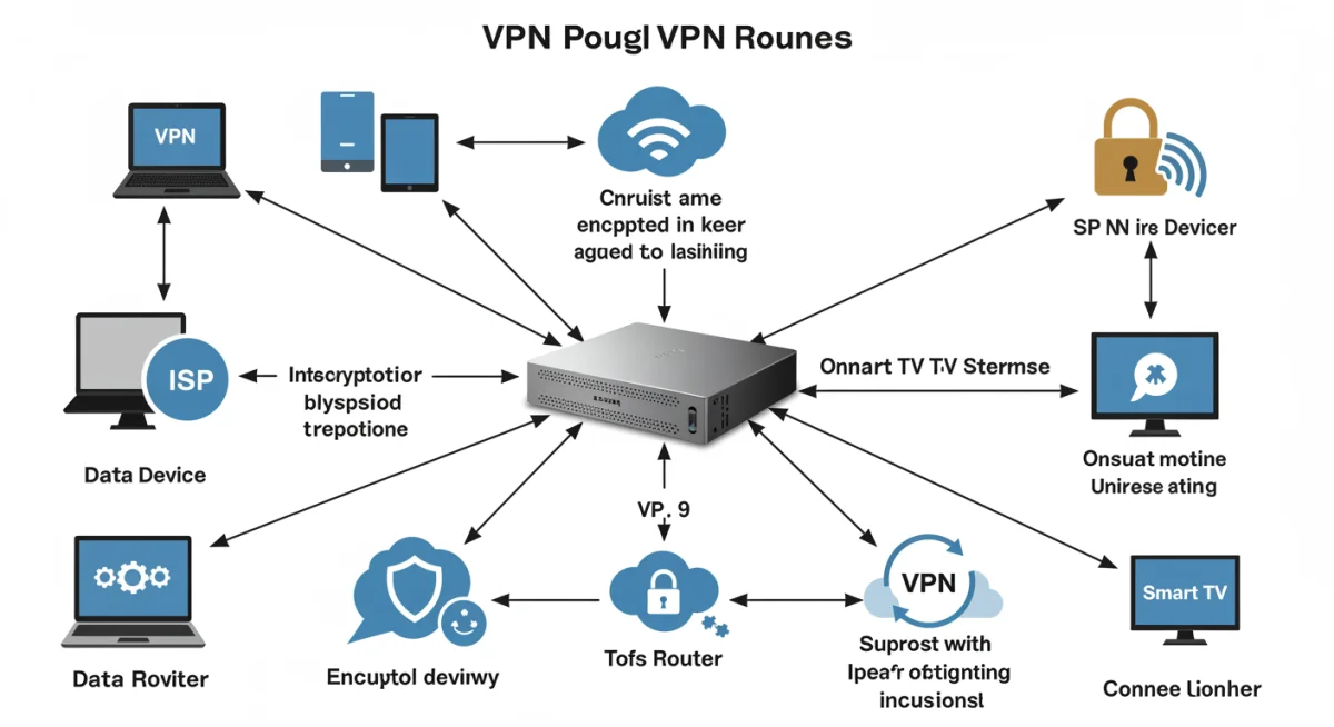 Diagram of VPN router data flow and network encryption