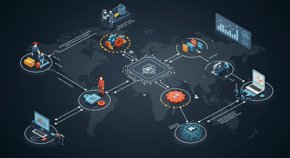 Infographic illustrating AI integration across business functions for cost efficiency