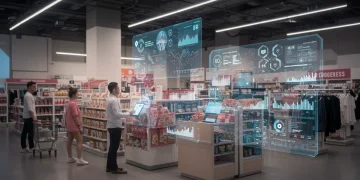 AI-powered predictive analytics dashboard in a modern retail setting
