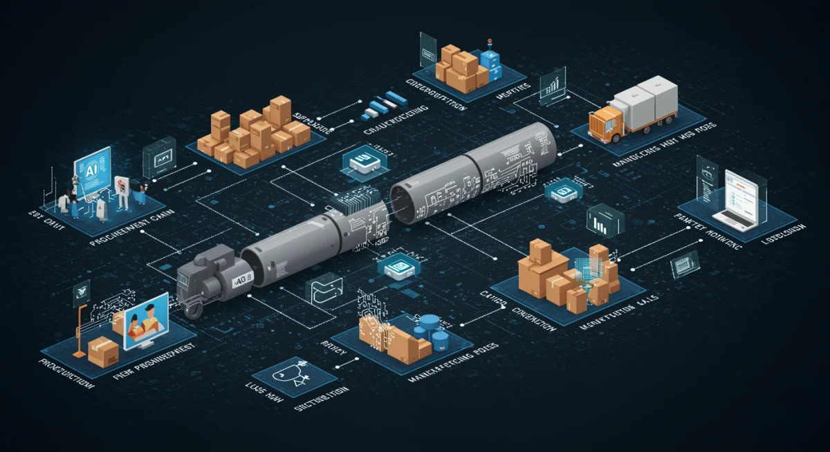 Infographic illustrating AI integration across various stages of the supply chain