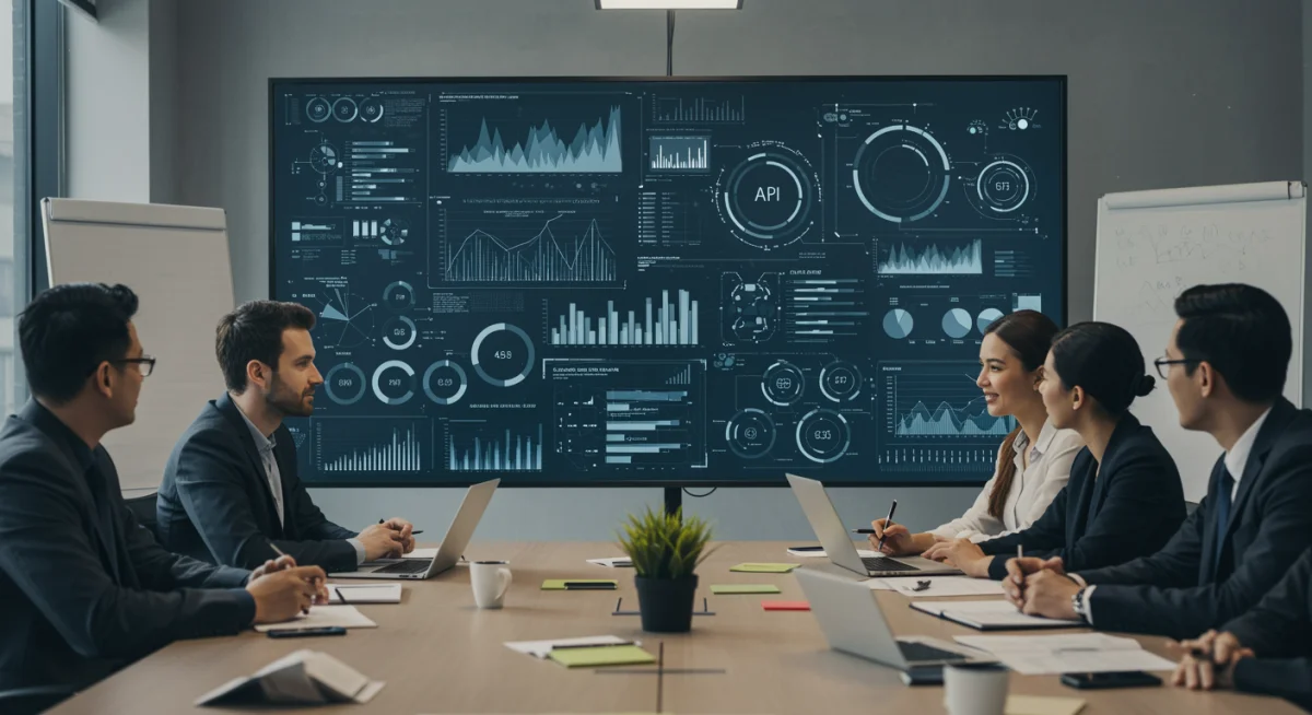 Business team reviewing AI-driven data insights for strategic planning