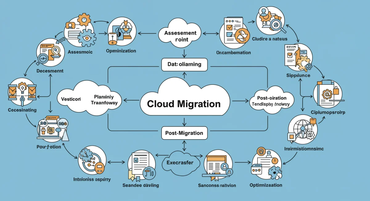 Flowchart depicting a cloud migration process from assessment to optimization.