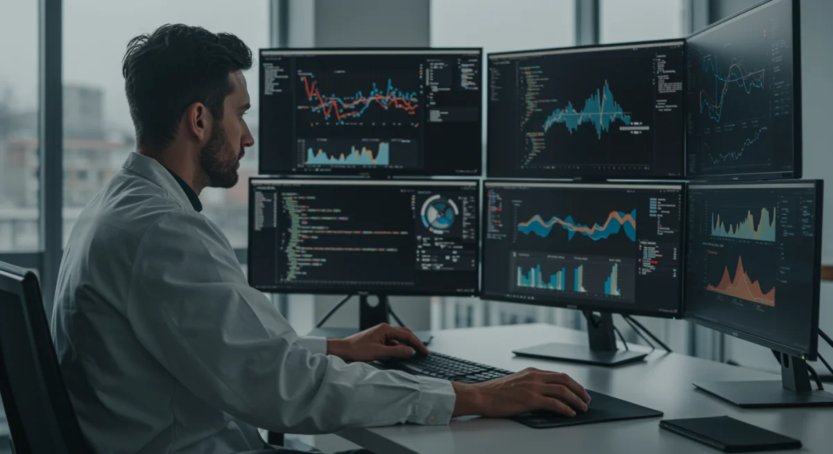 Data scientist analyzing machine learning models for predictive analytics