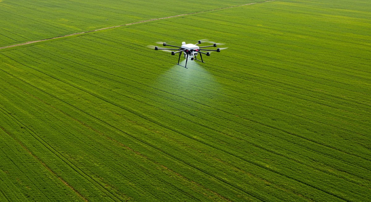 Agricultural drone surveying crop field for AI analysis
