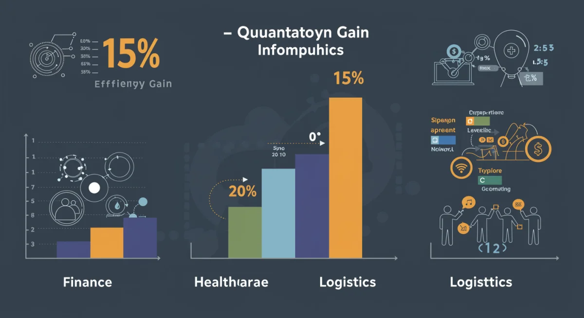 Infographic depicting 15 percent efficiency gains in finance, healthcare, and logistics due to quantum computing.