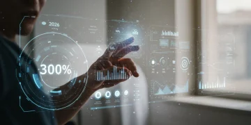 Futuristic AI assistant interface enhancing user experience