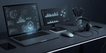 Futuristic desk with advanced tech accessories for 2026