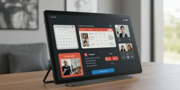 Futuristic smart display interface enhancing daily productivity