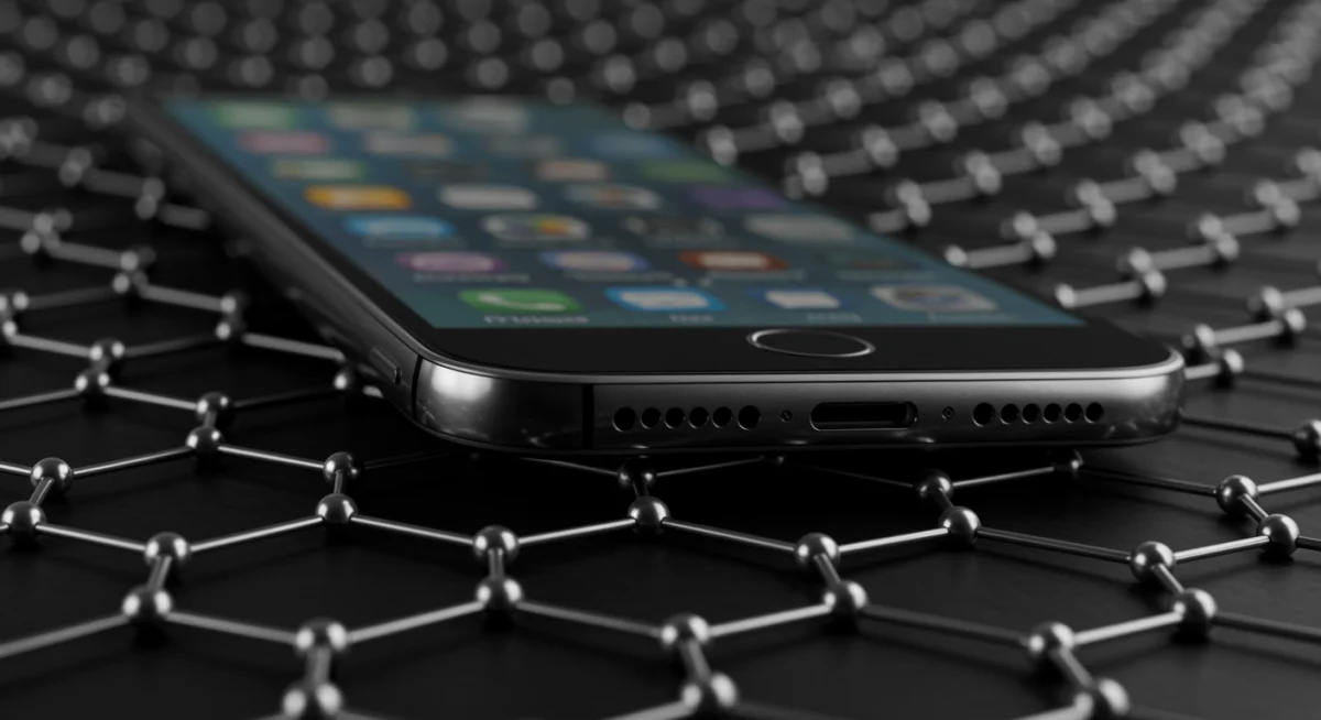 Graphene sheet with a flexible, thin smartphone, illustrating lightweight material applications