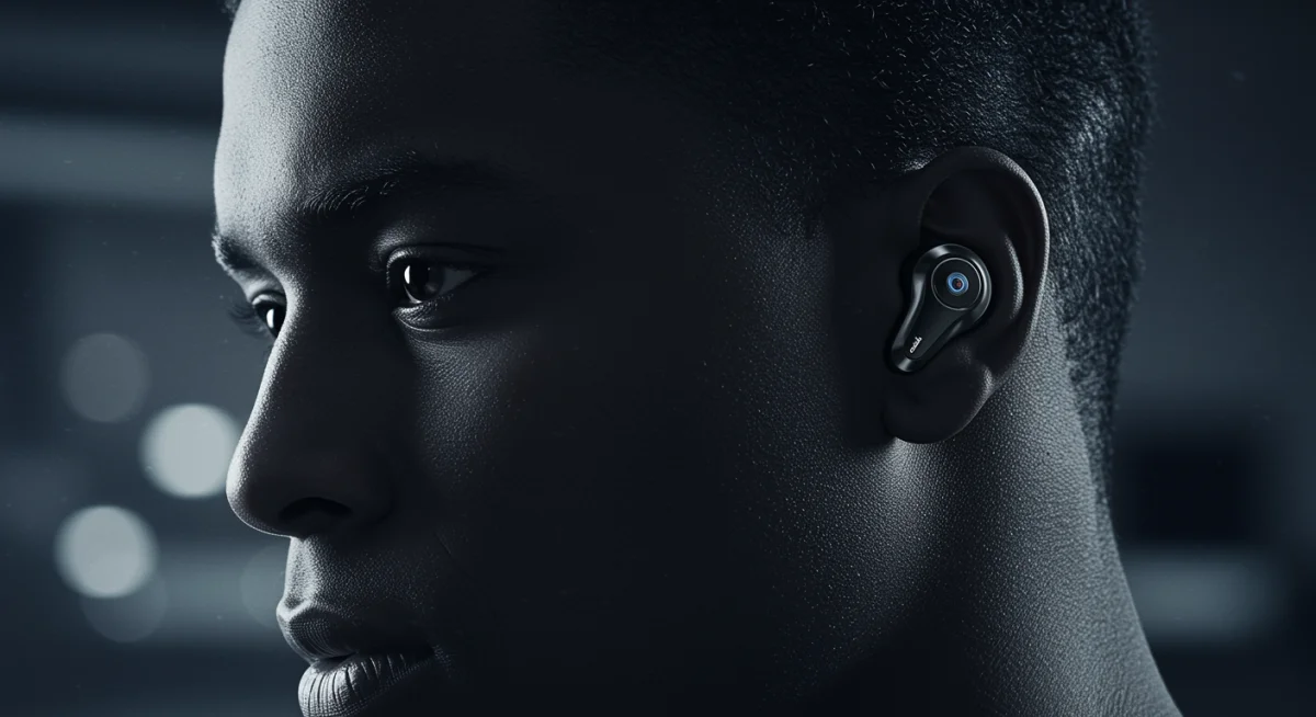 Person enjoying immersive sound with discreet, advanced in-ear monitors, highlighting personal audio innovation.