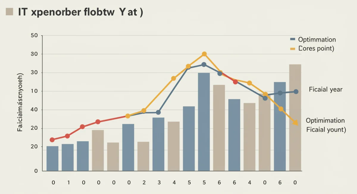 Line graph illustrating a 10% reduction in IT expenditure over twelve months