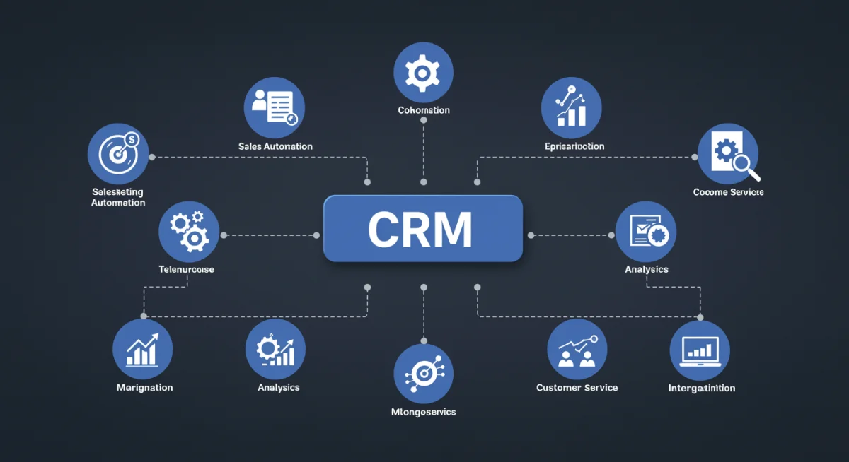 Infographic detailing key features of modern CRM software for business efficiency.