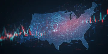 Digital illustration of open-source economic growth in the US, 2026