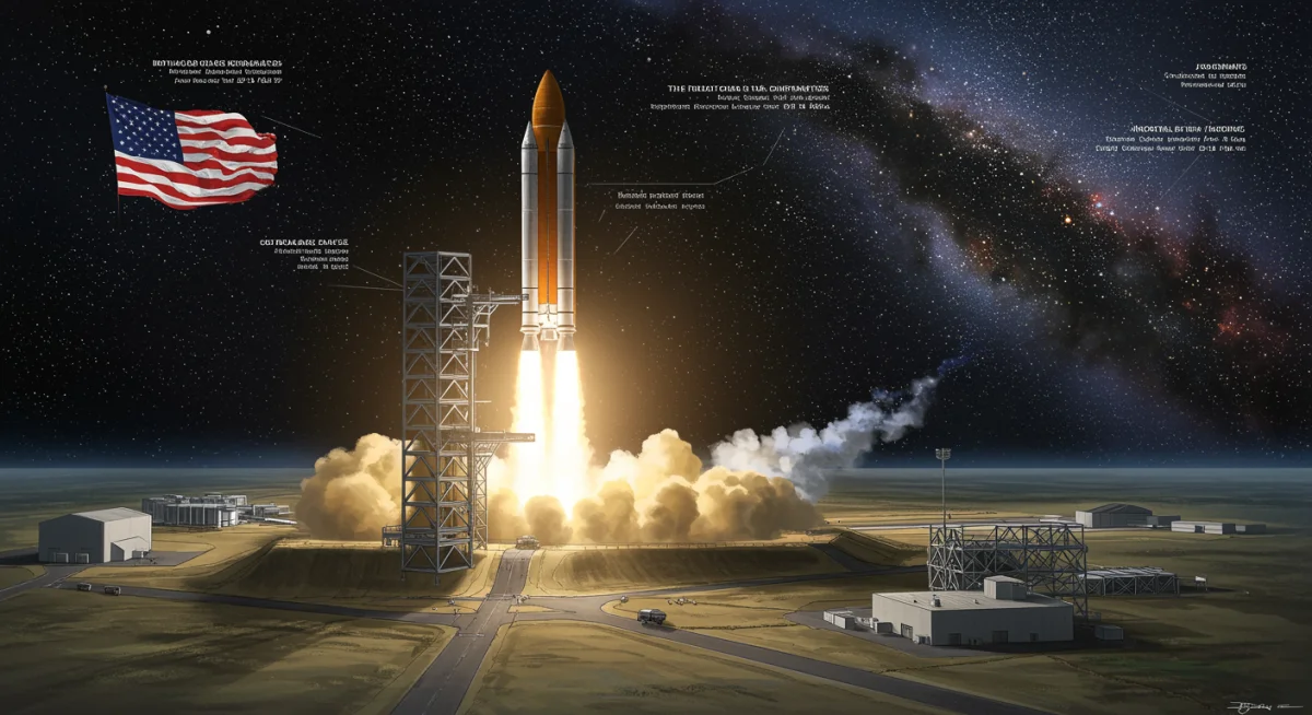 Reusable rocket launch from a US spaceport, depicting advanced launch services.
