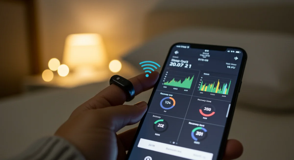 Smart ring tracking sleep and recovery data on a smartphone