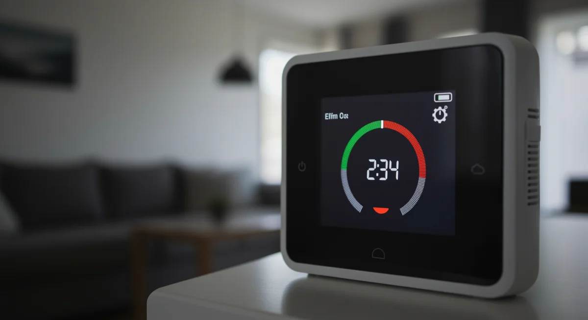 Smart thermostat displaying energy savings data