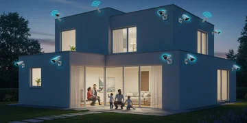 Futuristic smart home with integrated security cameras for enhanced safety