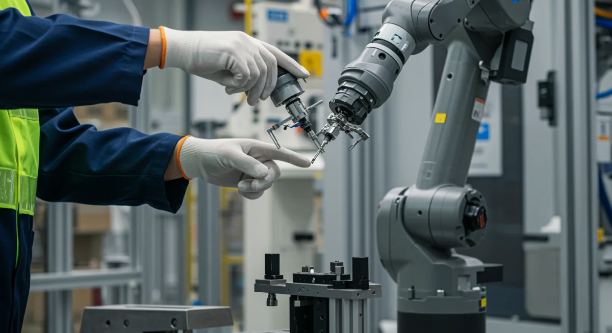 Human engineer collaborating with a cobot in manufacturing