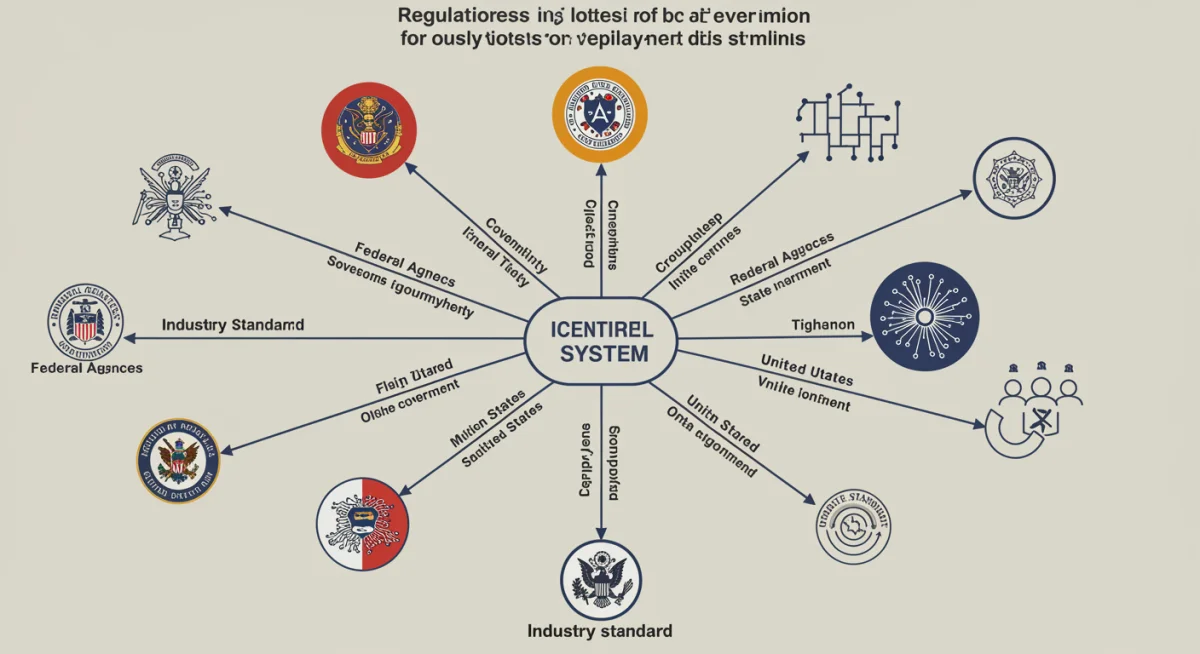 Diagram showing interconnected regulatory bodies influencing US AI development