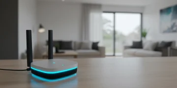 Modern mesh Wi-Fi system node ensuring fast, reliable internet across a large 2,000 sq ft home.