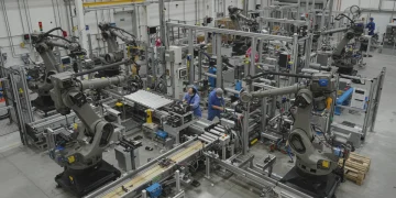 Robotic arms in a US manufacturing plant increasing efficiency