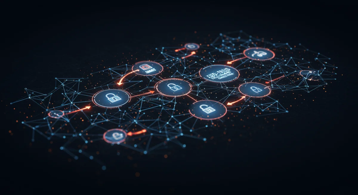 Diagram illustrating a zero-trust architecture with multiple authentication checkpoints for enhanced SaaS security.