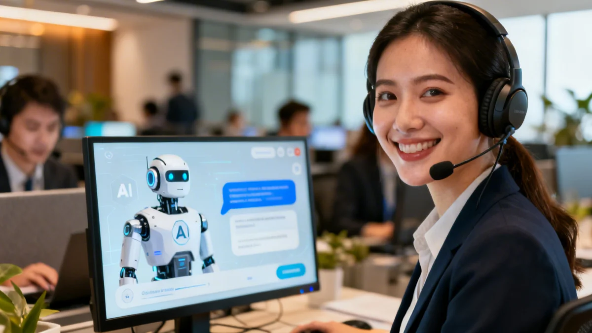 Customer service agent interacting with an AI chatbot for enhanced support efficiency.