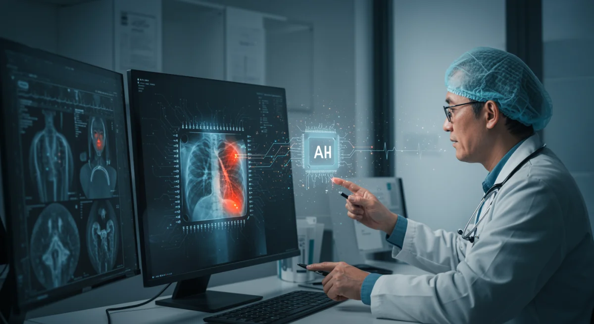 AI-powered diagnostics improving accuracy in medical imaging analysis.